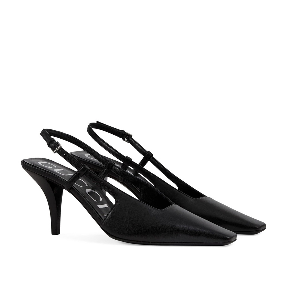 Gucci Black Leather Slingback Pump Square Toe size 38.5 - Picture 11 of 11